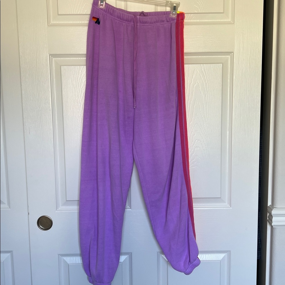 Purple Jogger Pants with Pink Stripe